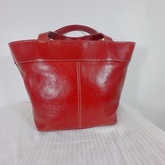 Vintage EGO Red Leather Tote Bag Y2K Bow Detail Top Handle Structured Purse Med - Picture 5 of 10